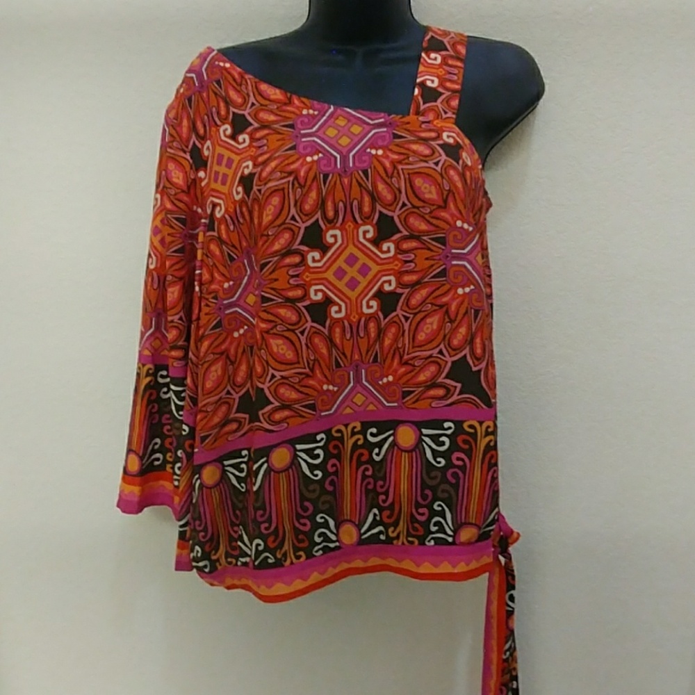 Chico"s One Shoulder Abstract Print Top